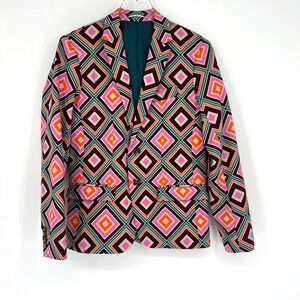 Mr Turk Blazer Mens 36 Pink Argyle Colorful Retro Jacket Sportcoat Geometric 70s